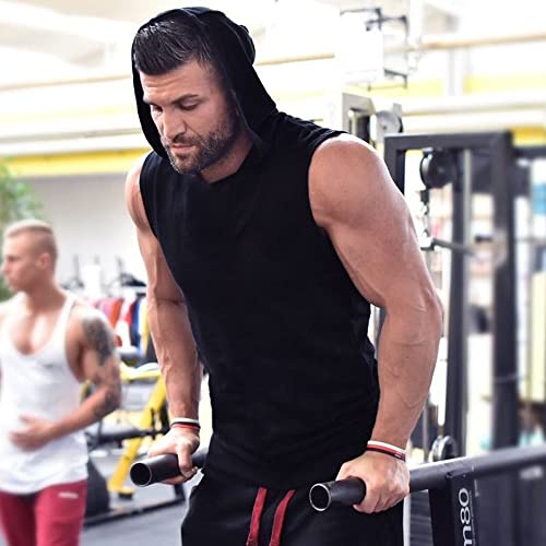 Men's Workout Sleeveless Hoodies Athletic Training Cotton Gym Hooded Tank Tops Sports Bodybuilding Fitness Muscle T Shirts - Image 6