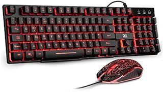 Rii RK108 Gaming Keyboard and Mouse Set,Wired LED Light Up Keyboard Mouse with 3 Colors Backlit (Red/Purple/Blue),Compatible with PC,Laptop,Windows,Gamer,Xbox one,PS4,PS5-UK Layout