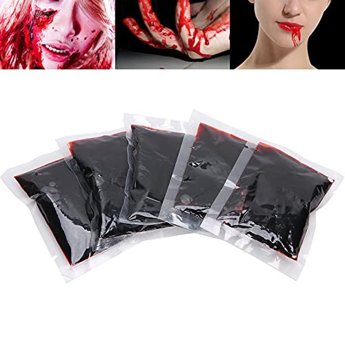 Dioche 5pcs 20ml Halloween Blood Bag, Fake Blood Cosplay Props Party Decoration, Washable Zombie Face Blood Makeup for Costume Party - Image 4