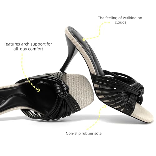 Image of vivianly Heeled Sandals for Women Kitten Heel Square Open Toe Sandals Backless Slip-On Mule Shoes Wedding & Leisure