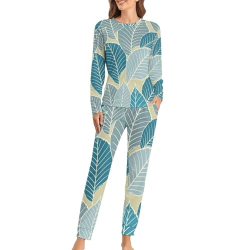 Ensemble pyjama femme manches longues Feuille Bleue pour vos soirées cocooning