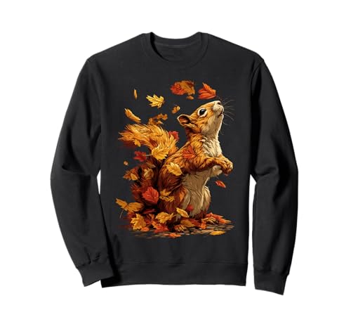 Squirrel with Fall Leaves Forest Animal Autumn Aesthetic Sweatshirt