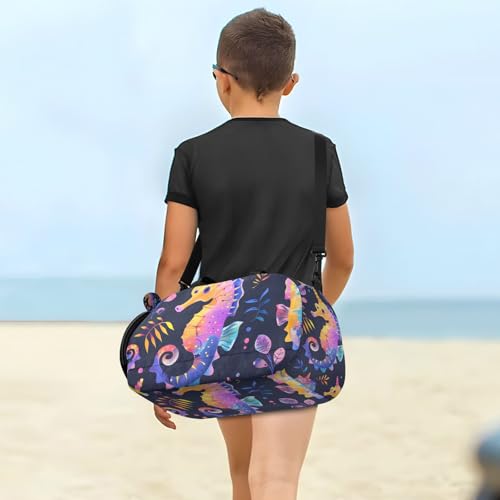 Duffle Bag for Boys or Girls with Shoes Compartment, Neon Seahorse Sports Travel Bag Overnight4