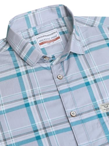 Image of Majestic Man Comfort Slim Fit Pure Cotton Checked Casual Shirt