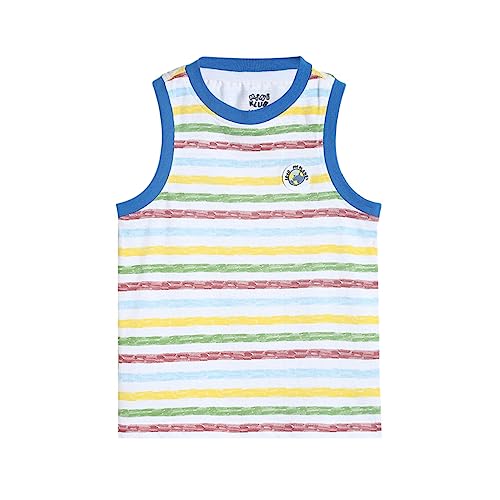 Image of miniklub Boys White Striped V-Neck Organic Cotton Applique T-Shirt