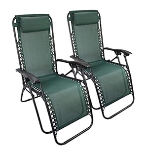Todeco – Chaise Longue Inclinable, Transat en Textilène de Jardin – Charge maximale: 100 kg – Matériau: Textilène – 165 x 112 x 65 cm, Vert, avec Coussin, Textilène, Pack de 2