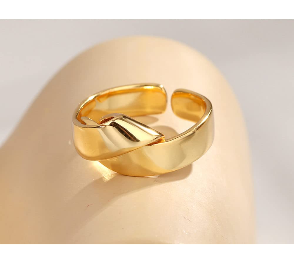 HGJH Ringe Silber, 925 Sterling Silber Golden Geknoteter Ring Glänzende Unregelmäßigkeit Verstellbare Ringe Natürlicher Edelstein Energie Charm Hochzeitsschmuck Geschenke Für Männer Damen
