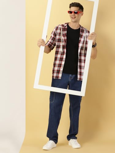 Image of Thomas Scott Men's | Checks | Full Sleeve | Regular Fit | 100% Cotton | Hooded | Casual Shirt