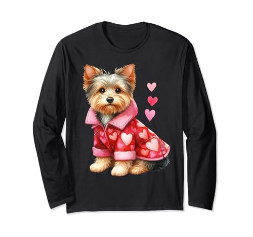Yorkie Dog Día de San Valentín Corazón Rojo Amor cachorro Manga Larga