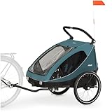 hauck Dryk Duo, Ocean Green - Rimorchio Bici e Passeggino 2in1 per 2 Bambini daa 6 Mesi fino a 22 kg o 120 cm, per Gemelli o Fratelli, Pieghevole con Ampio Spazio, per Bicicletta, E-Bike e Pedelec