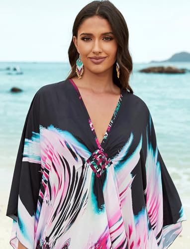 Image of KECVOT Kaftan Dresses for Women Plus Size Batwing Sleeve Caftans Long Bathing Suit Cover Up Maxi Beach Dress Loungewear