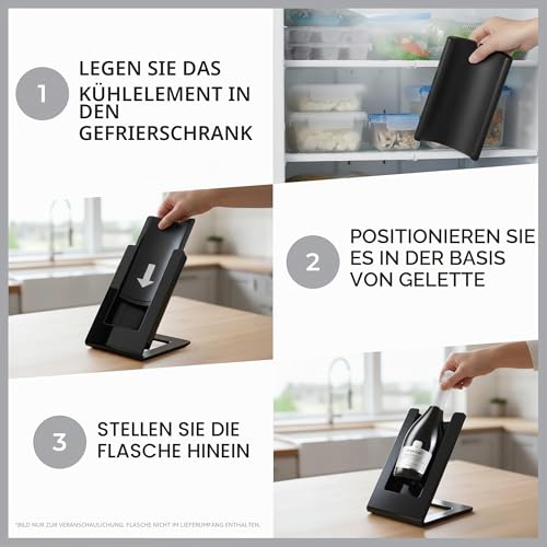 Foto von argentoè Gelette Weinkühler - Flaschenkühler und Thermischer Flaschenhalter für den Tisch - Sektkühler & Champagnerkühler Ohne Eis - Design Made in Italy (Schwarz Hochglanz)