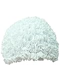 Luxury Divas White Ruffled Fabric Latex Lined Swim Cap