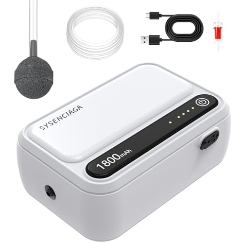 Aquarium Air Pump-Portable Air Pump for Outdoor Fishing Rechargeable Aerator for Bait Bucket & Backup for Aquarium Fish Tank Battery Powered Bubbler (1 Outlet 1800mAh)