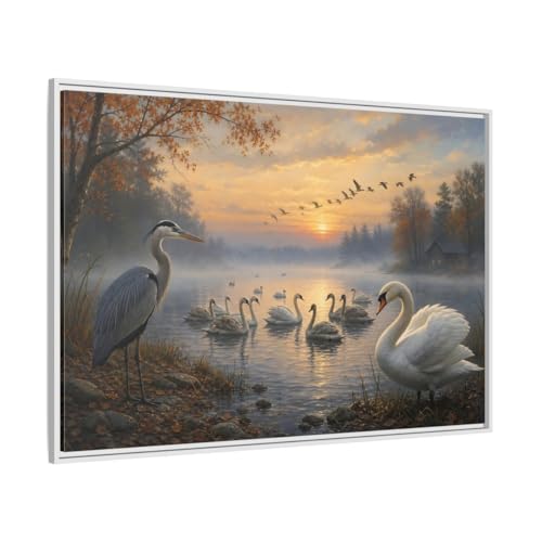 Cadre déco salon oiseaux lac automne grand tableau mural horizontal