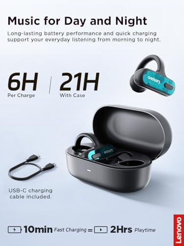 Image of Lenovo Open Ear Clip On Earbuds X500 Bluetooth 6.0 Wireless Earbuds with 11 mm Drivers, Open Ear Ergonomic Design, Dual Device Connectivity, Built in Mic, Fast Charge, White