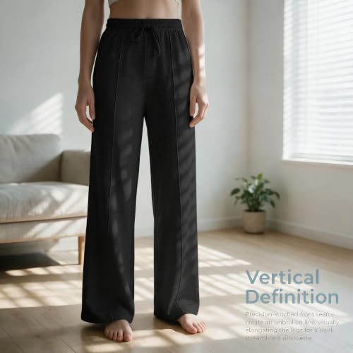 Women's Wide Leg Sweatpants with Pockets Lounge Baggy Sweat Pants(Black,XS) - image 6
