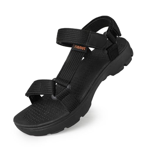 riemot Sandali Sportivi da Donna Uomo per Esterno, Trekking e Tempo Libero, Sandalo Comode, Antiscivolo, Leggere e Regolabili, Estive Scarpe per Escursionismo, Spiaggia e Attività Outdoor, Nero, 39EU