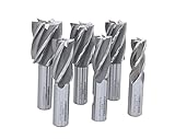 Accusize Industrial Tools 6 Pc Multi Flute Bridgeport H.S.S. End Mills Set, 3/4'' Shank, 4 and 6 Flute, Cutting Dia from 3/4'' to 1-1/2'', 1822-0206