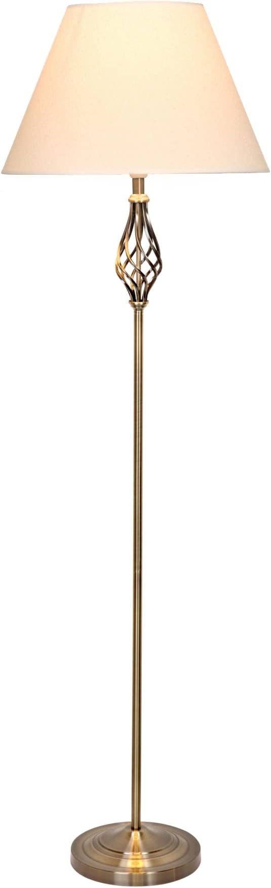 Kingswood Barley Twist Traditional Floor Lamp - Antique Brass With Cream Shade