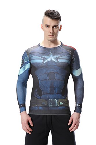 Red Plume Men s Compression Sports Shirt America Leader Long Sleeve Fitness T-Shirt for Men (M, Captain America Shield)
