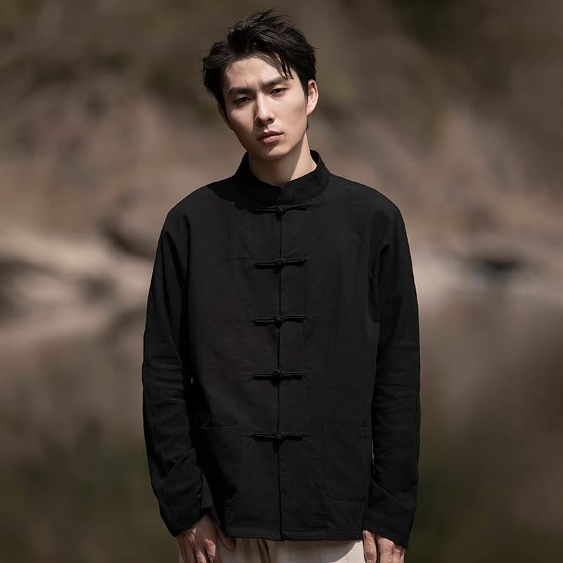 Men's Chinese-Style Shirt, Long-Sleeve Tang Suit Linen Thin Tops