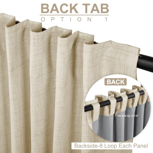 Image of 100% Blackout Shield Linen Blackout Curtains for Bedroom 72 Inches Long, Back Tab /Rod Pocket Living Room Drapes, Thermal Insulated Blackout Curtains 2 Panels Set, 50 inch W x 72 inch L, Cream Linen