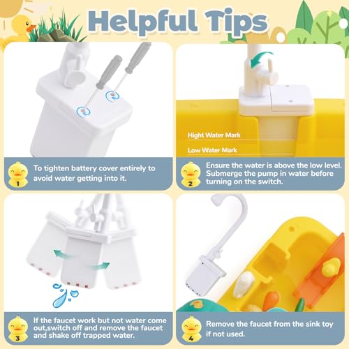 FRUSE Küchenspüle Spielzeug Set,Kinderwaschbecken mit Elektrischen Wasserhahn,Kinder Küchenset, Angelspielzeug Rollenspiel Spielzeug für Kinder Jungen Mädchen ab 3 Jahre(Gelb)