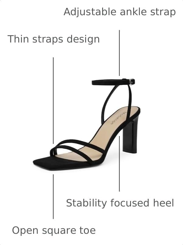 Image of Womens Sandals Square Open Toe Chunky High Heels Strappy Ankle Strap Shoes