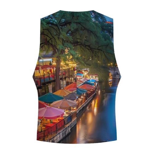 Antonio River Walk Landscape Men's Suit Vest Waistcoat Vests Formal Dress with 2 Pockets for Business Casual Tuxedo4