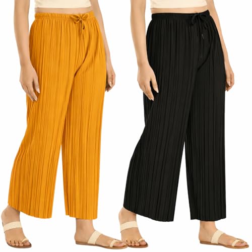 Image of Trendz Women's and Girls Cotton Blend Regular Fit Palazzo Pants | Set of 2