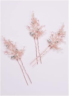 MRXFN Horquilla Corona Nupcial Headwear Rose Gold Rhinestones Crystal Pearls Hair Pin for Wedding Set of Headdress of Women Ornaments (Color : Pink)