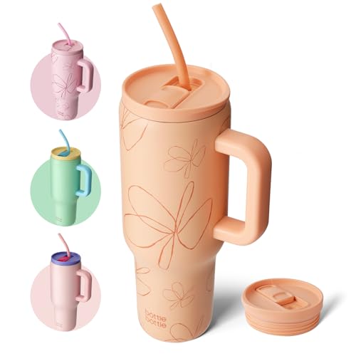 BOTTLE BOTTLE 40 oz Tumbler with Handle and Straw,Stainless Steel Vacuum Travel Mug,Car Cup with Straw, Stainless Steel Vacuum Water Bottle for Gifts Party Office Coffee (yellowflower)