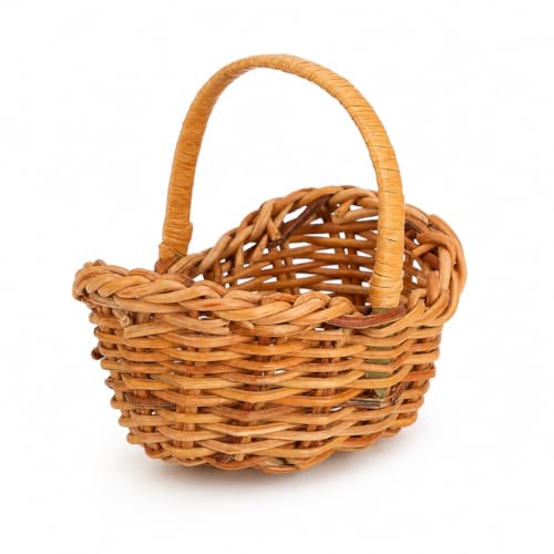 jarbins Mini Woven Basket with Handle Small Wooden Wicker Basket 2.95 x 2.95 x 2.16 in Miniature Basket for Dollhouse Decor DIY Crafts Wedding Favors Party Table Decor Rustic Home Display Brown