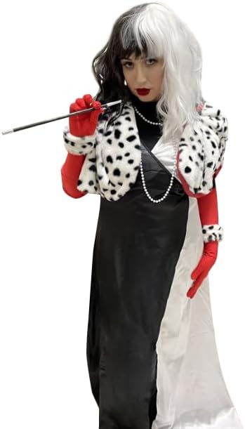 Miniatura 5 de Kewlent 3 piezas de Halloween Deville abrigo para mujer, disfraz de chal dálmata, bufanda, accesorios de cosplay