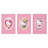 Vervaco Counted Cross Stitch Kit: Greeting Card: Hello Kitty Pastels: Set of 3, NA, 10.5 x 15cm