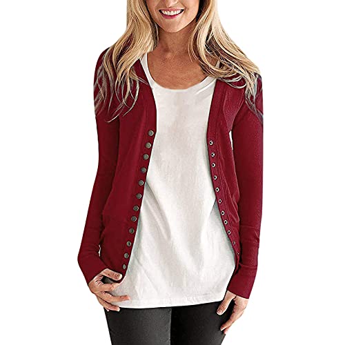 Hipeya Damen Elegant Einfarbig Strickjacke Frauen Herbst Sommer Frühjahr Lange Ärmel Dünn Cardigan Bequem Windproof Frontknopf Mäntel Mode Tops Strickjacken Outwear Strick Mantel Cover