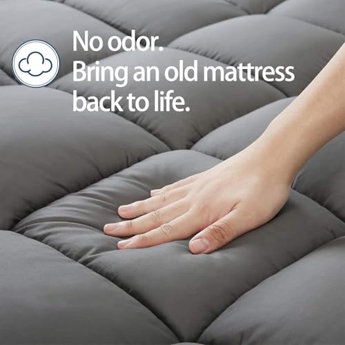 Mattress Topper Full for Back Pain, Extra Thick Mattress Pad Cover, Plush Pillow Top, Deep Elastic Pocket, Grey