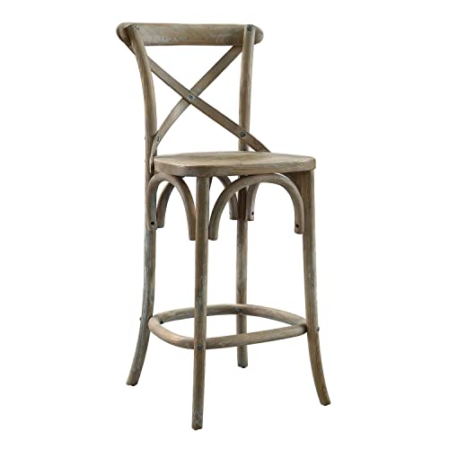 Modway Gear X-Back Wood Counter Bar Stool in Gray
