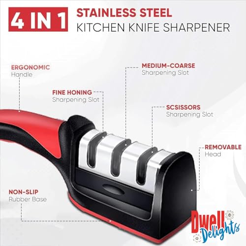 Image of Manual Knife Sharpener Tool with 3-Stage System | Kitchen Knife Sharpener for Home Use | Blade Sharpener for Steel & Ceramic | Ultra Strong Safe & Easy Knife Sharpner Machine Top Grain