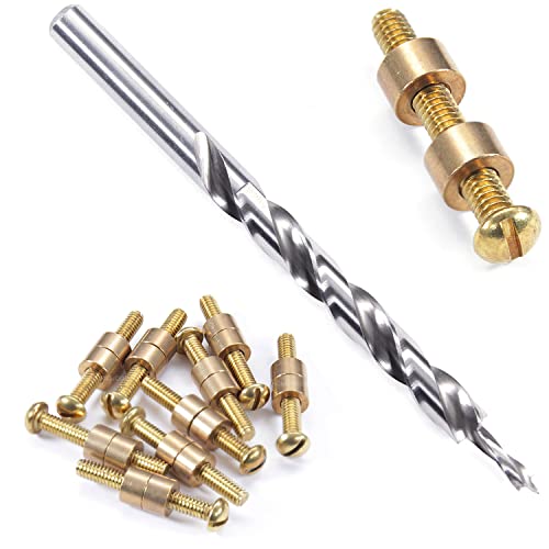 Loveless Fasteners (10 Pack) with Step Drill for DIY Handles &amp; Knife Handle Repair - USA Size (0.312 x 8-32US x 1.15 Inch) - (Brass/Brass)