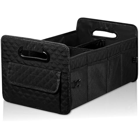 JiatuA Car Trunk Organizer for SUV, Car Storage Organizer Collapsible Multi Compartment Container Box Adjustable Car Accessories for Women Men, Large Black Cover