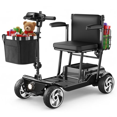 FRITTON 20 Miles Range Lightweight Mobility Scooter for Adults and Seniors, Airport Approved 49lb Foldable Portable Motorized Scooters for Travel, 300lb Capacity Powered Electric Wheelchair, Black