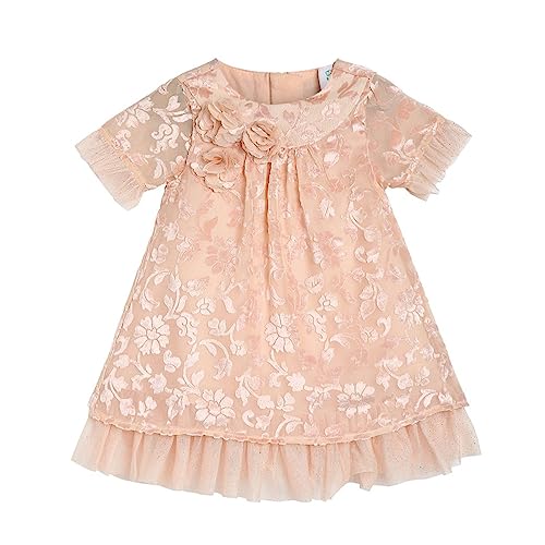 Image of miniklub Baby Round Neck Raglan Sleeve Woven Polyester Dress (Beige Color)