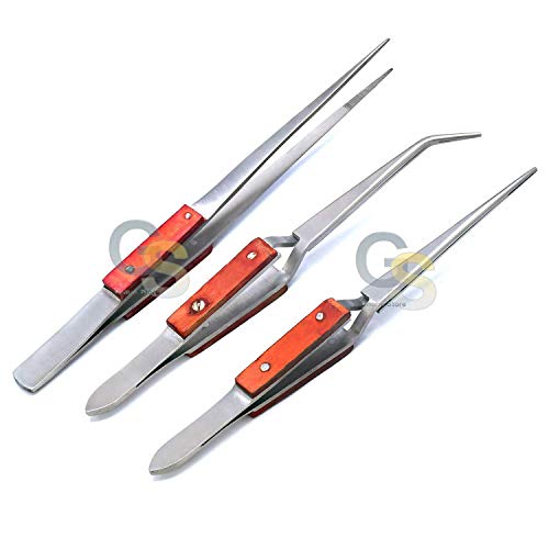 G.S Fiber Grip Tweezers Set (3 pcs) Cross Locking & Straight