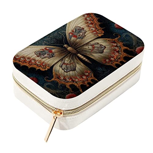 Boîte à bijoux papillon double couche compacte avec compartiments - 2
