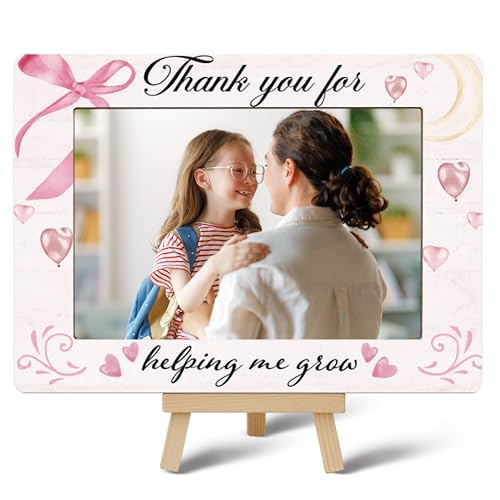 Image of DETIHO Thank You for Helping Me Grow 4x6 Photo Frame, Small Wooden Photo Frame with Easel Stand, Teacher Appreciation Gifts for Table Decor Display -E03