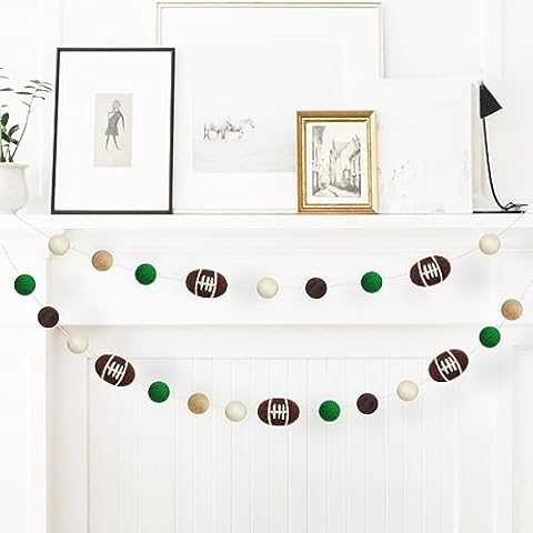 Football Felt Ball Garland, Rugby Pom Poms Banner for Sports Themed Banners Football Game Party Decorations Sports Bowl Fans Club Assembled Favor Supplies (23 Ball) Cover