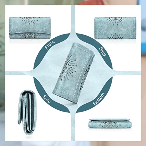 APHISON Womens Wallets RFID Blocking Leather Clutch Long Wallet for Women Card Holder Phone Organizer Ladies Travel Purse Hollow Out Sunflower Design Gift