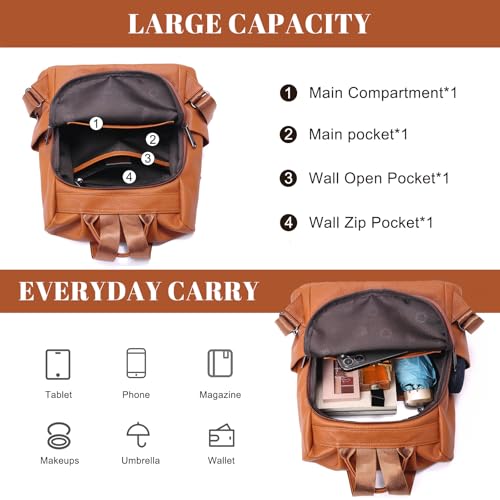 Image of BOYATU Genuine Leather Backpack for Women: Elegant Floral Designer Purse - Small Shoulder Bag for Travel (Brown)
